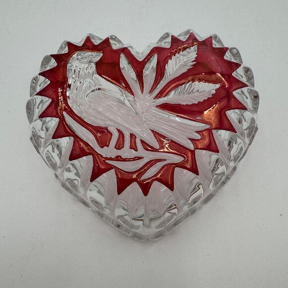 Vintage Byrdes Collection Heart Trinket Box by Hofbauer 4.5" 24% Lead Crystal - Picture 2 of 13